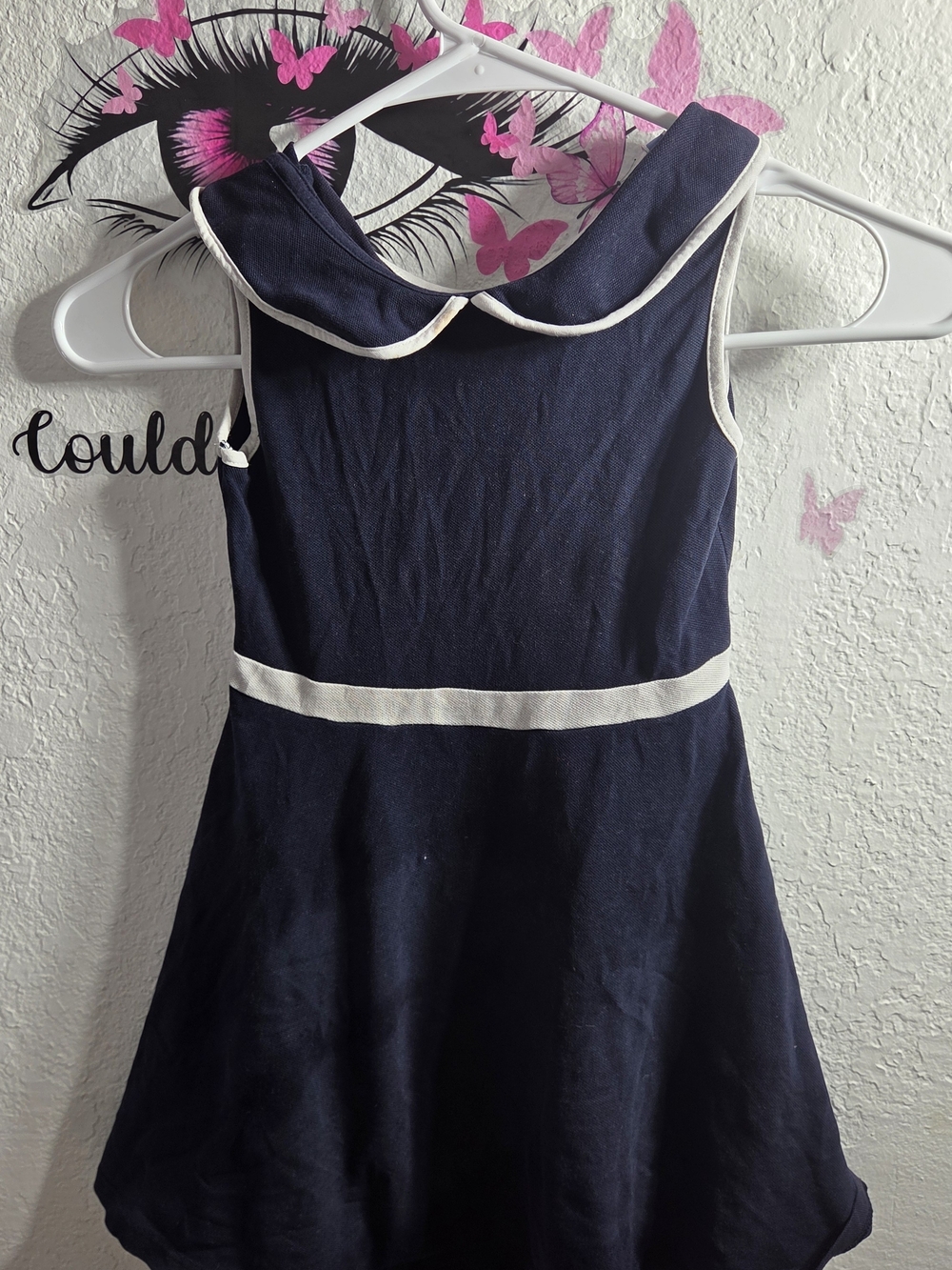 JACADI PARIS Girls Navy Blue Piqué Peter Pan Collar Dress Size 5A / 110cm